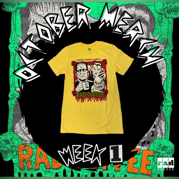 RAD COFFEE YellowUniversal Monsters Themed Halloween Shirt-Men’s Size XL - Picture 3 of 5